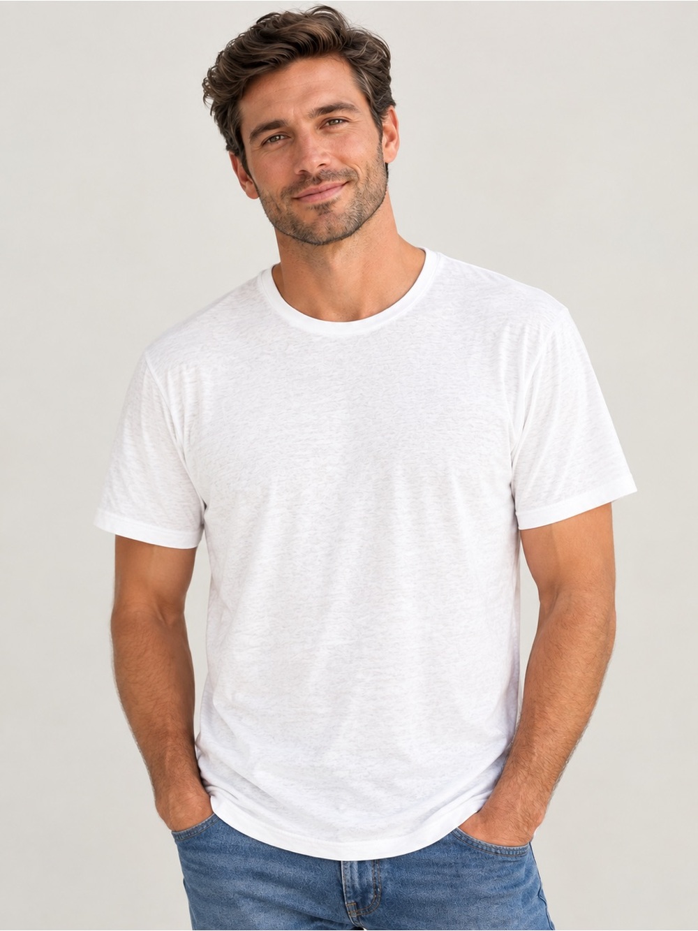 AllSaints White 100% Linen Short Sleeve Crew Neck Tee
